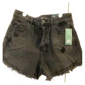 High rise frayed hem jean shorts black